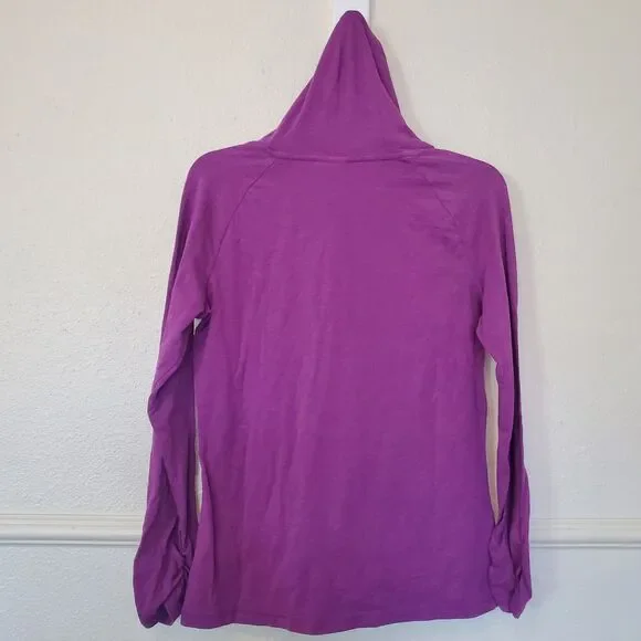 Puma Hoodie Lightweight Womens Medium Raglan Sleeves Pullover V Neck Dark Pink - Picture 8 of 15